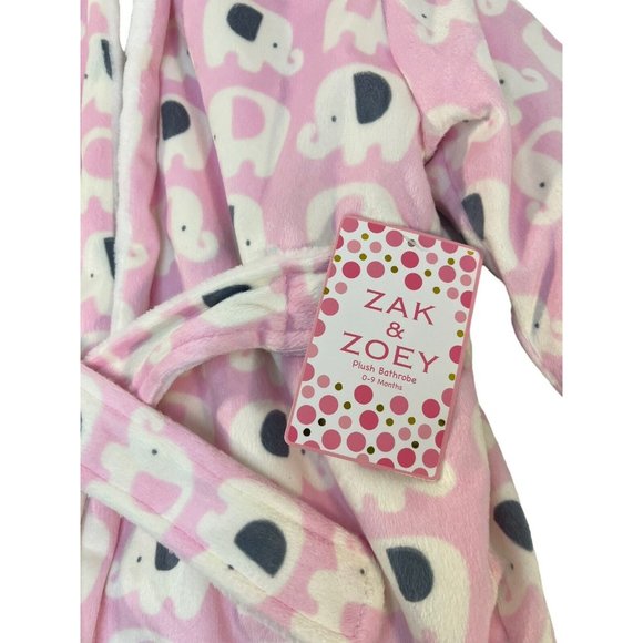 Zak & Zoey Plush Robe with Hood 0-9 Month Pink Elephants Brand New - Picture 3 of 10